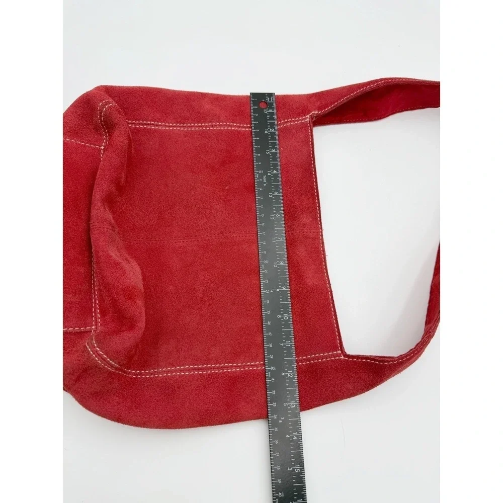 VTG 2002 Old Navy Red Suede Leather Shoulder Bucket Bag Womens Y2K Boho Indie